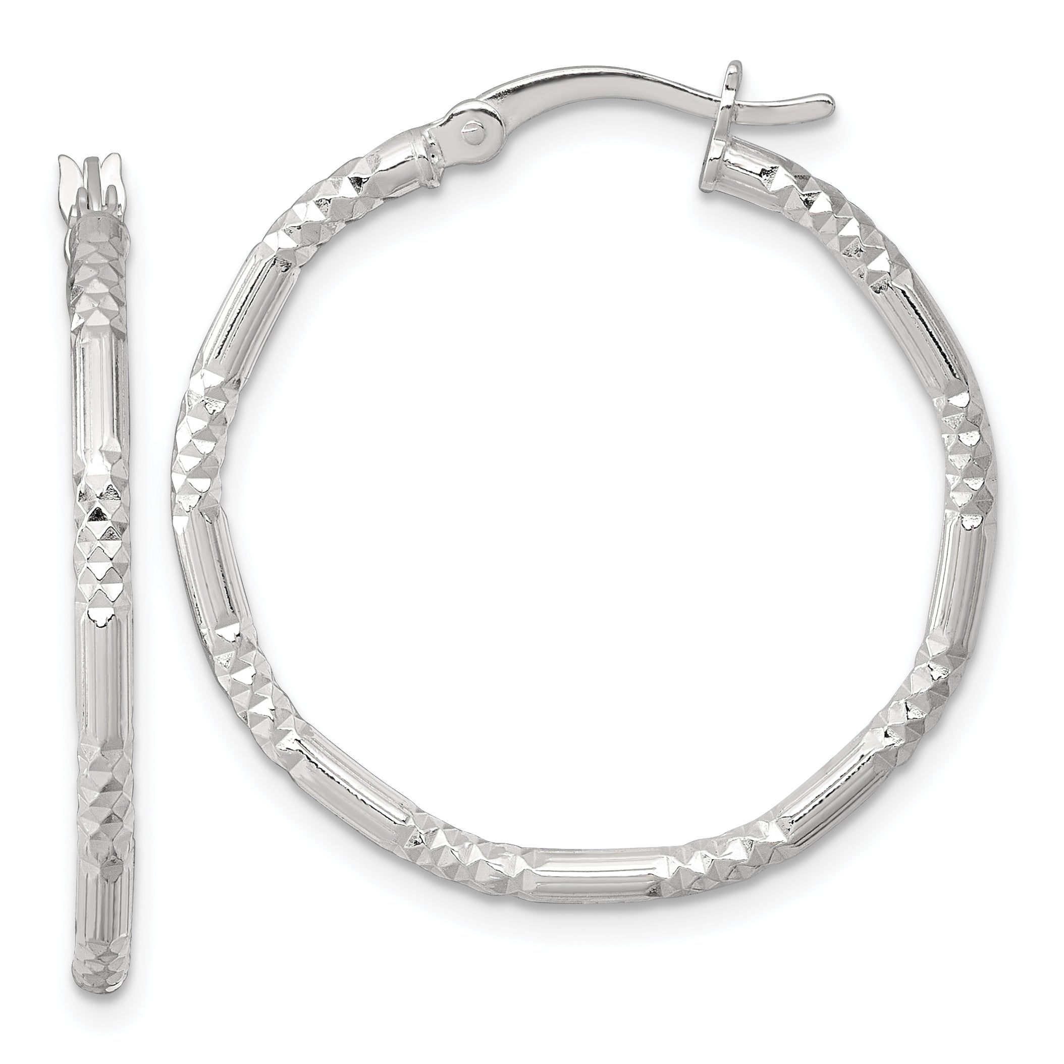 Sterling Silver Polished Diamond-cut Textured 30x2.25mm Round Hoop Earrings
