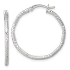 Sterling Silver Polished Diamond-cut Textured 30x2.25mm Round Hoop Earrings