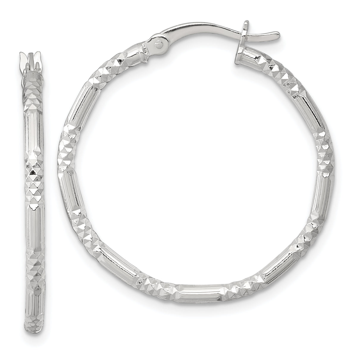 Sterling Silver Polished Diamond-cut Textured 30x2.25mm Round Hoop Earrings