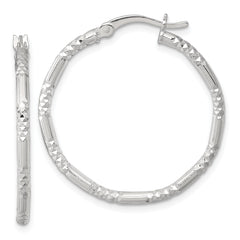 Sterling Silver Polished Diamond-cut Textured 30x2.25mm Round Hoop Earrings