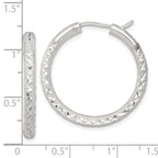 Sterling Silver Laser and Diamond-cut 30x3.25mm Hidden Catch Round Hoop Earrings