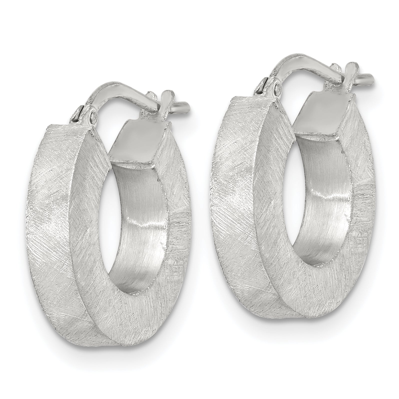 Sterling Silver Brushed Textured 4.25mm x 18mm Square Tube Hoop Earrings Secondary image