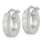 Sterling Silver Brushed Textured 4.25mm x 18mm Square Tube Hoop Earrings
