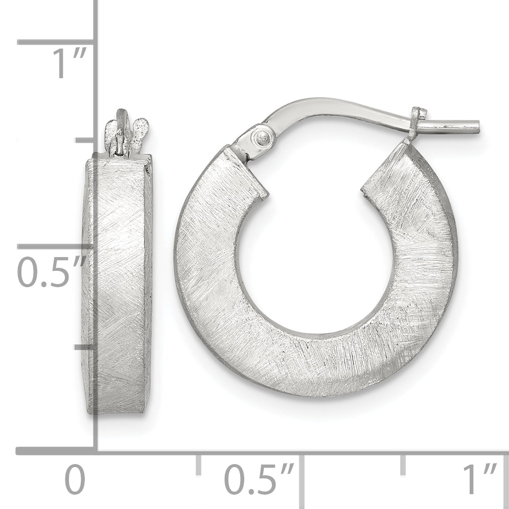 Sterling Silver Brushed Textured 4.25mm x 18mm Square Tube Hoop Earrings