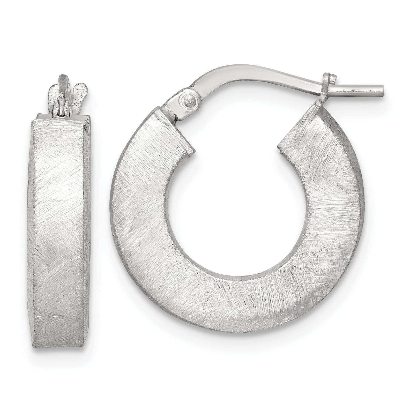 Sterling Silver Brushed Textured 4.25mm x 18mm Square Tube Hoop Earrings Main image