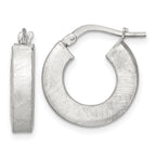 Sterling Silver Brushed Textured 4.25mm x 18mm Square Tube Hoop Earrings