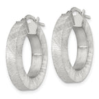Sterling Silver Brushed Textured 4.25mm x 24mm Square Tube Hoop Earrings
