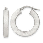 Sterling Silver Brushed Textured 4.25mm x 24mm Square Tube Hoop Earrings