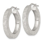 Sterling Silver Brushed Textured 4.25mm x 28mm Square Tube Hoop Earrings
