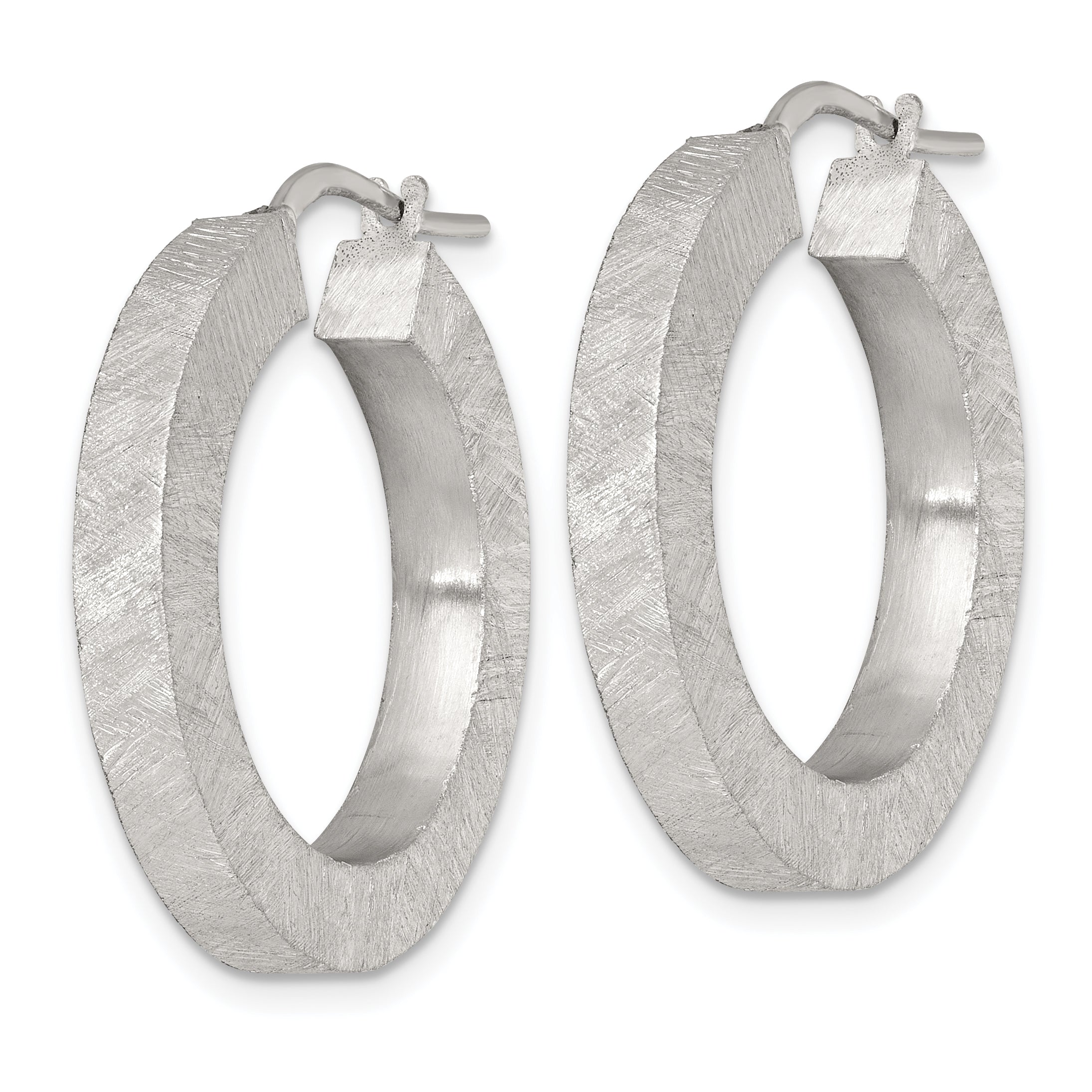 Sterling Silver Brushed Textured 4.25mm x 28mm Square Tube Hoop Earrings