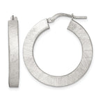 Sterling Silver Brushed Textured 4.25mm x 28mm Square Tube Hoop Earrings