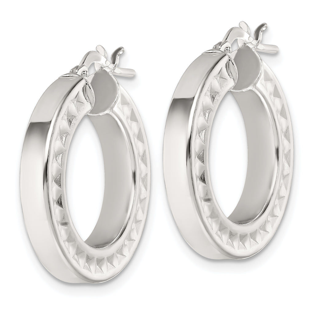 Sterling Silver Polished and Textured 4.00 x 23mm Hoop Earrings
