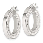 Sterling Silver Polished and Textured 4.00 x 23mm Hoop Earrings