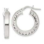 Sterling Silver Polished and Textured 4.00 x 23mm Hoop Earrings