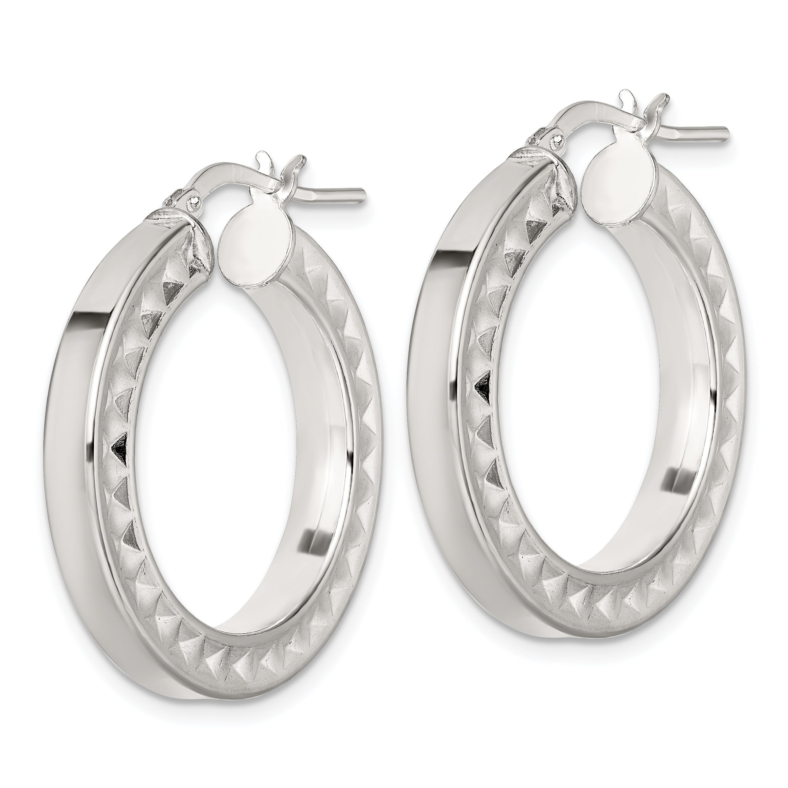 Sterling Silver Polished and Textured 4.00 x 29mm Hoop Earrings
