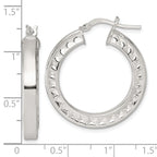 Sterling Silver Polished and Textured 4.00 x 29mm Hoop Earrings