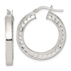 Sterling Silver Polished and Textured 4.00 x 29mm Hoop Earrings