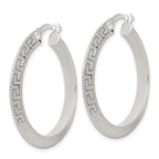 Sterling Silver Textured 35x4.0mm Knife Edge Greek Key Round Hoop Earrings