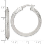 Sterling Silver Textured 35x4.0mm Knife Edge Greek Key Round Hoop Earrings