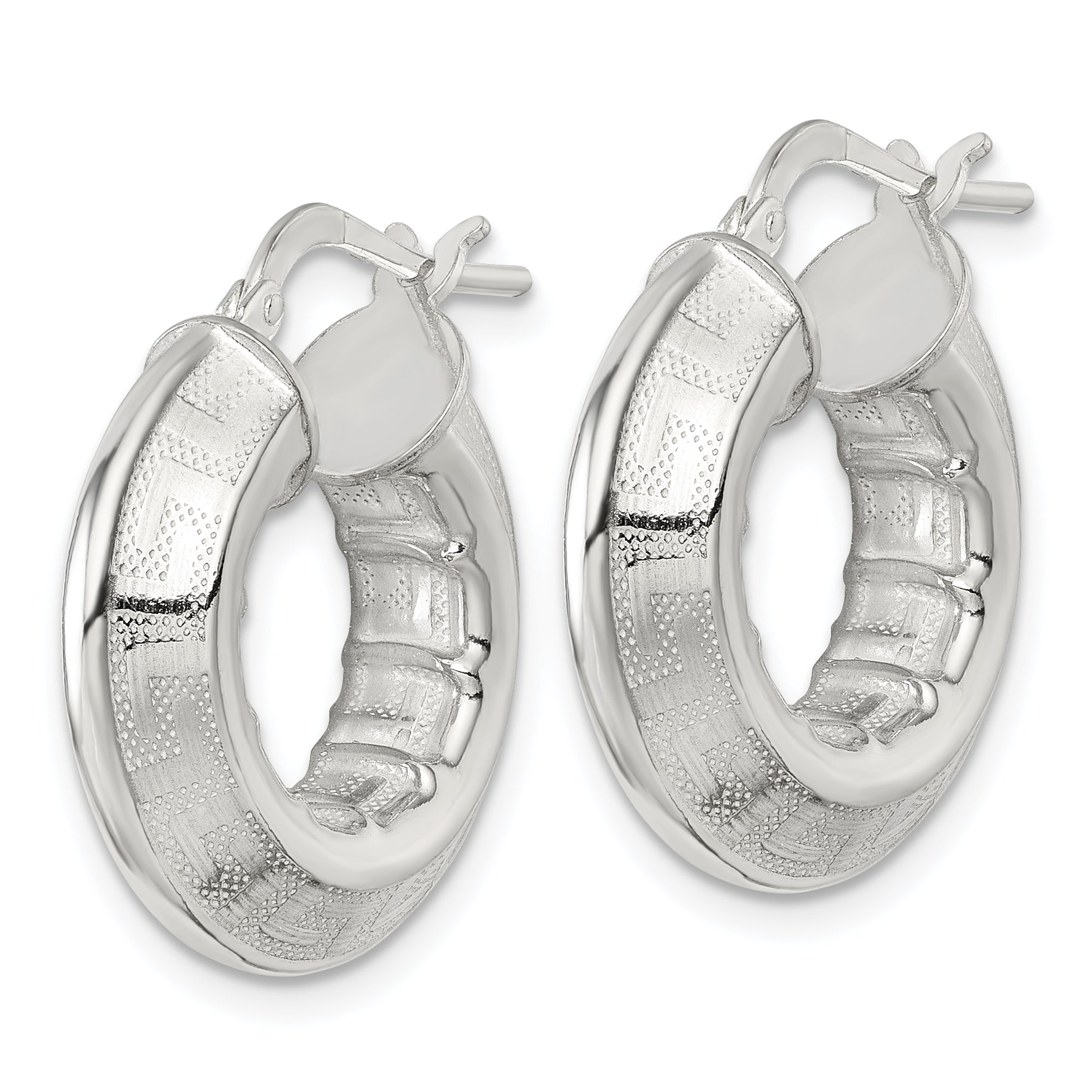 Sterling Silver Polished Greek Key Knife Edge 5.50mm Hollow Hoop Earrings Secondary image