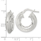 Sterling Silver Polished Greek Key Knife Edge 5.50mm Hollow Hoop Earrings