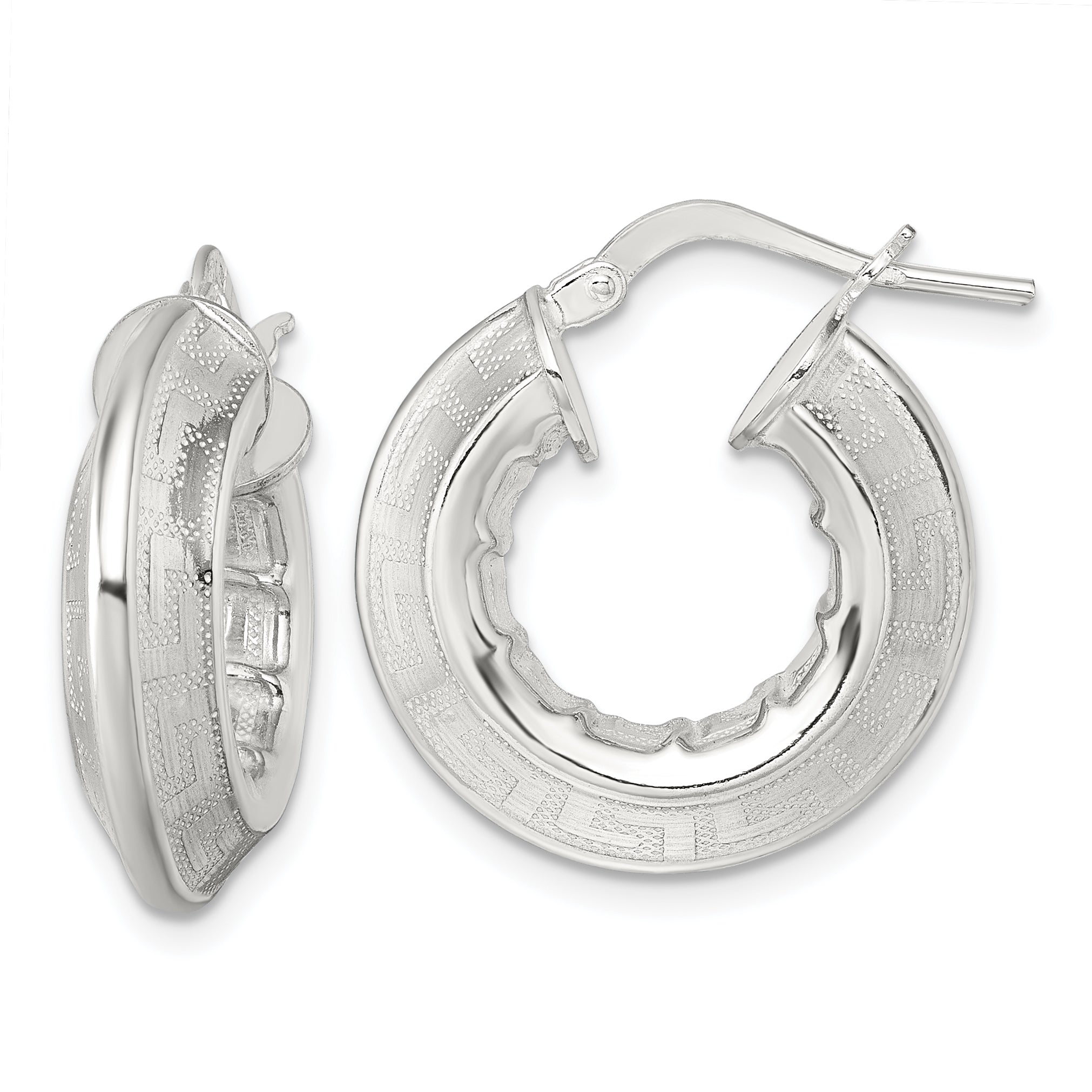 Sterling Silver Polished Greek Key Knife Edge 5.50mm Hollow Hoop Earrings Main image