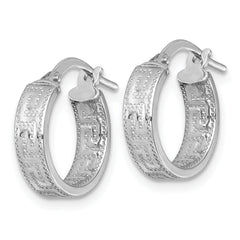 Sterling Silver Rhodium-plated Polished Textured In and Out Greek Key 4.00 x 14mm Hoop Earrings