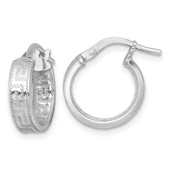 Sterling Silver Rhodium-plated Polished Textured In and Out Greek Key 4.00 x 14mm Hoop Earrings
