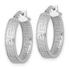 Sterling Silver Rhodium-plated Polished Textured In and Out Greek Key 4.00 x 18mm Hoop Earrings