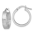 Sterling Silver Rhodium-plated Polished Textured In and Out Greek Key 4.00 x 18mm Hoop Earrings