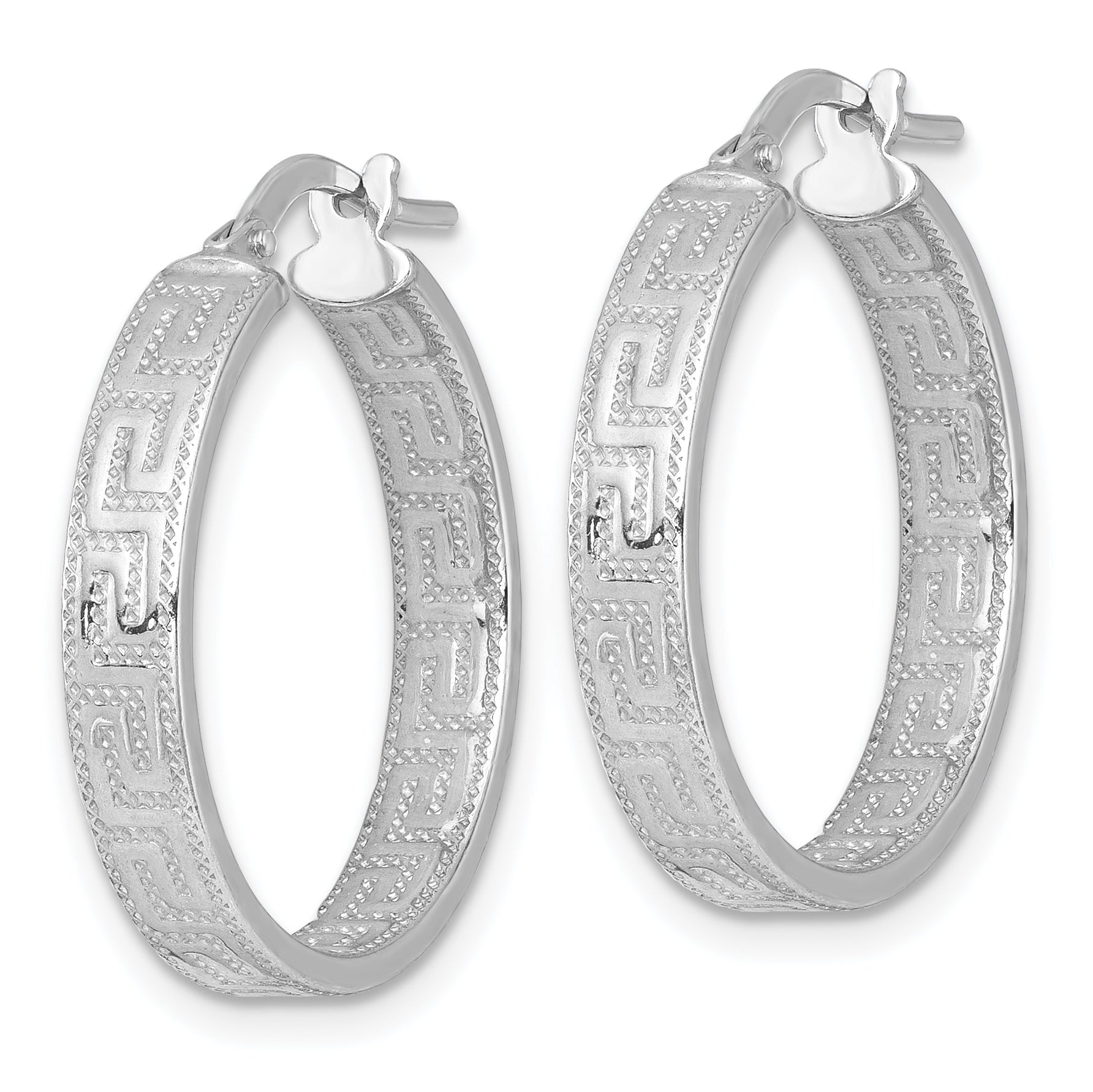 Sterling Silver Rhodium-plated Polished Textured In and Out Greek Key 4.00 x 23mm Hoop Earrings Secondary image