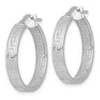 Sterling Silver Rhodium-plated Polished Textured In and Out Greek Key 4.00 x 23mm Hoop Earrings