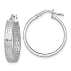 Sterling Silver Rhodium-plated Polished Textured In and Out Greek Key 4.00 x 23mm Hoop Earrings