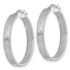 Sterling Silver Rhodium-plated Polished Textured In and Out Greek Key 4.00 x 29mm Hoop Earrings