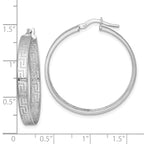 Sterling Silver Rhodium-plated Polished Textured In and Out Greek Key 4.00 x 33mm Hoop Earrings