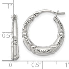 Sterling Silver Polished Beaded and Grooved Round Hollow Hoop Earrings