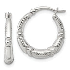Sterling Silver Polished Beaded and Grooved Round Hollow Hoop Earrings
