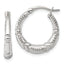 Sterling Silver Polished Beaded and Grooved Round Hollow Hoop Earrings