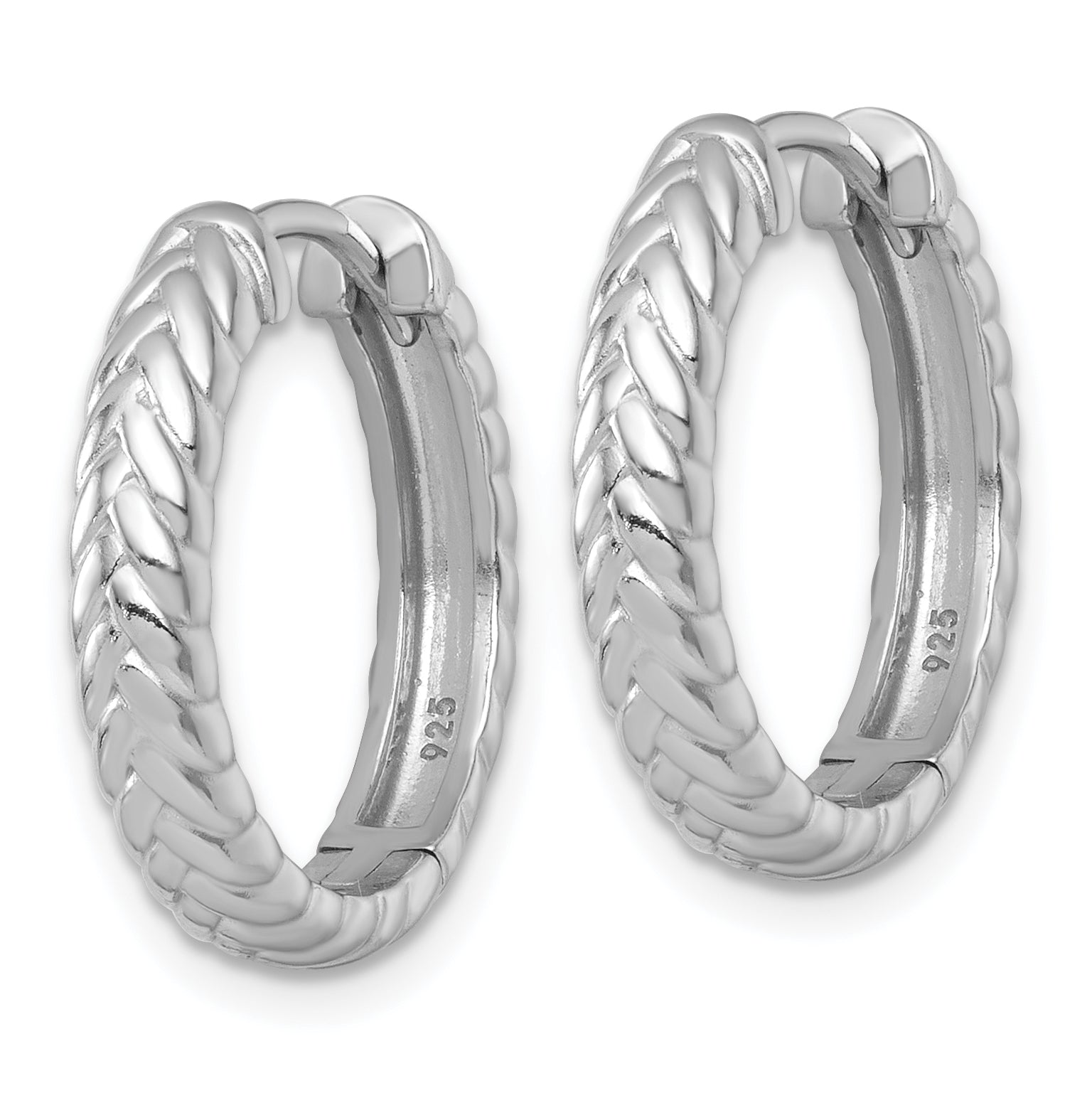 Sterling Silver Rhodium-plated Polished 4.00 x 20mm Braided Round Hinged Hoop Earrings Secondary image