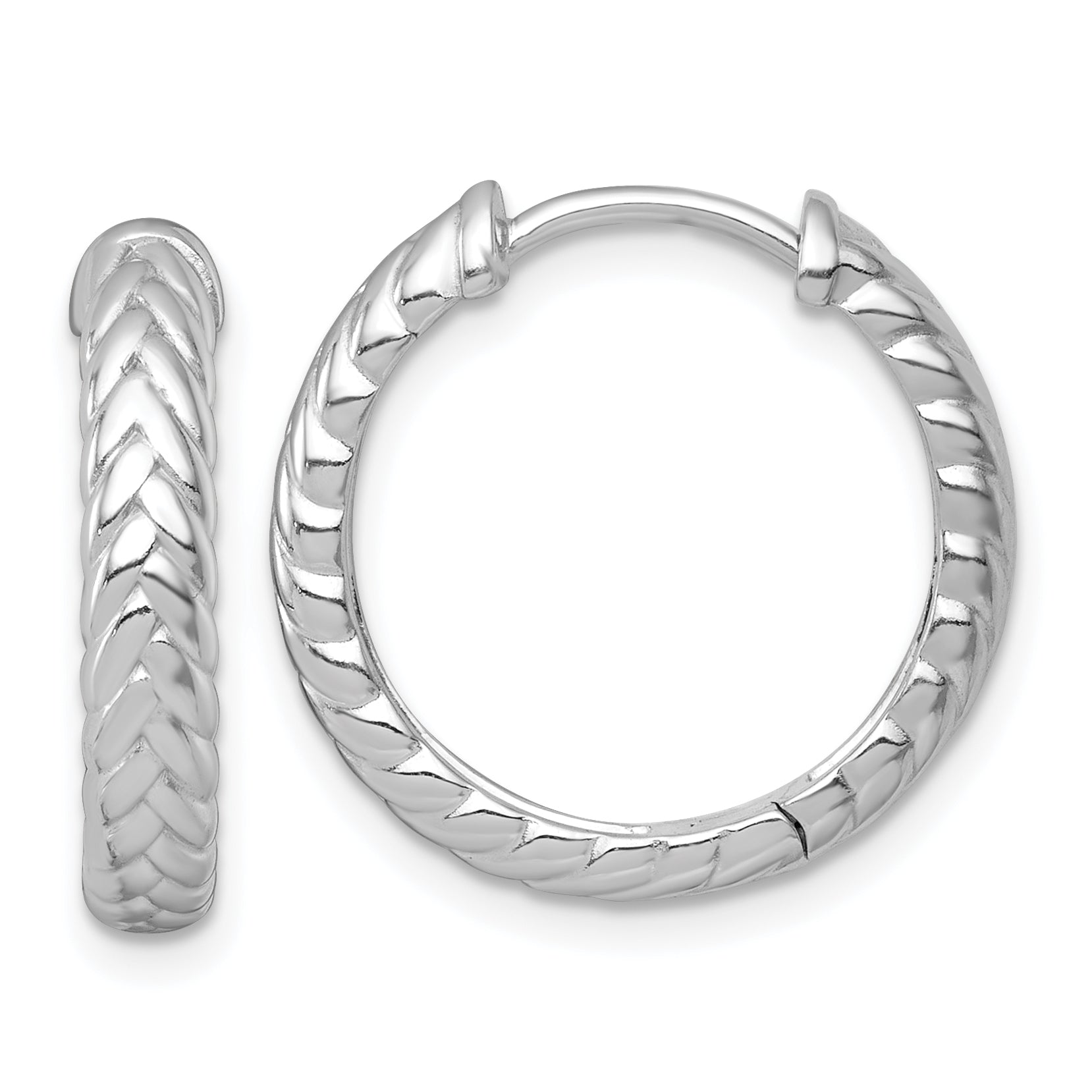 Sterling Silver Rhodium-plated Polished 4.00 x 20mm Braided Round Hinged Hoop Earrings Main image