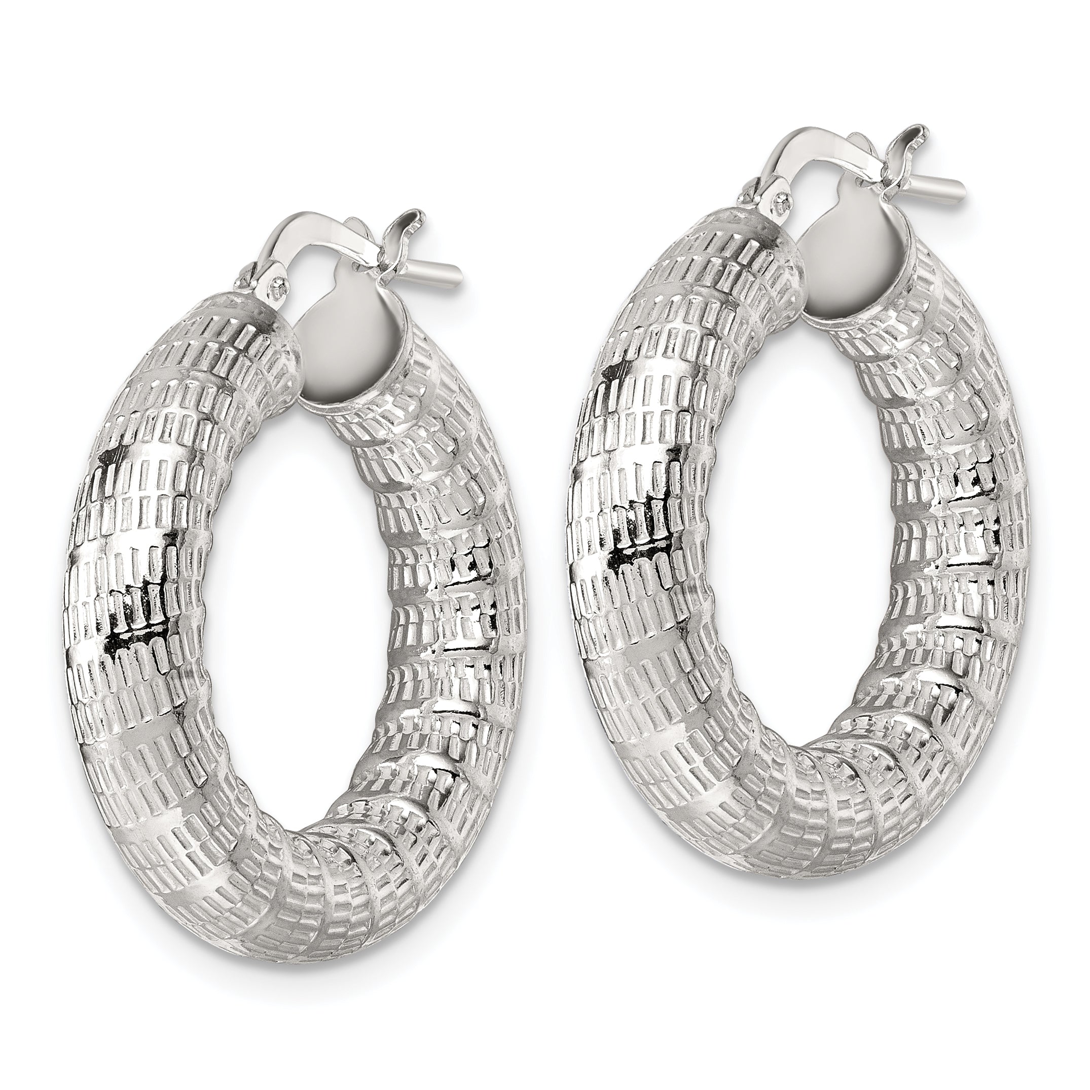 Sterling Silver Polished and Textured 5.25mm Round Tube Hoop Earrings