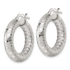 Sterling Silver Polished and Textured 5.25mm Round Tube Hoop Earrings