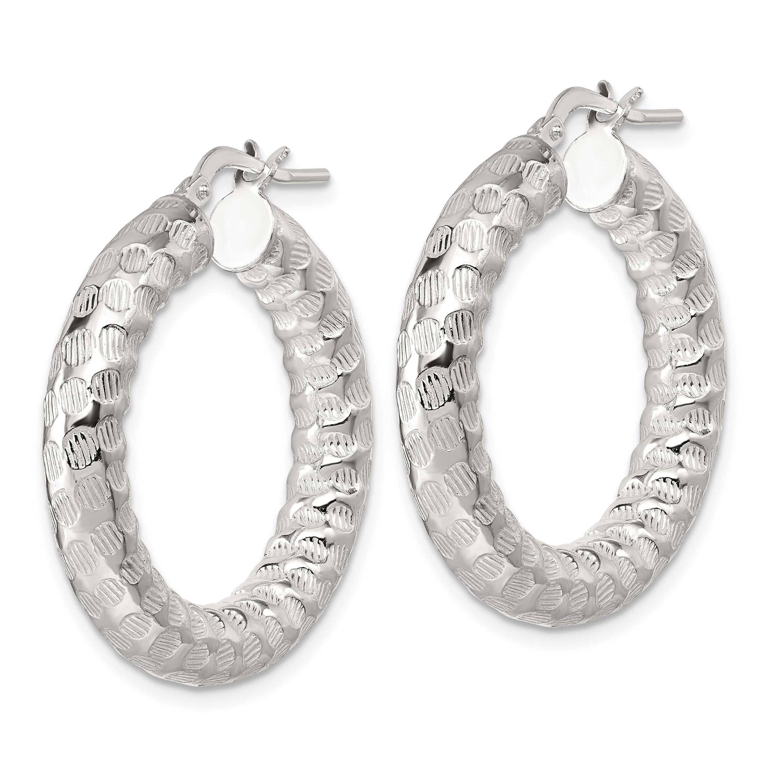 Sterling Silver Polished and Textured 5.25mm Round Tube Hoop Earrings Secondary image