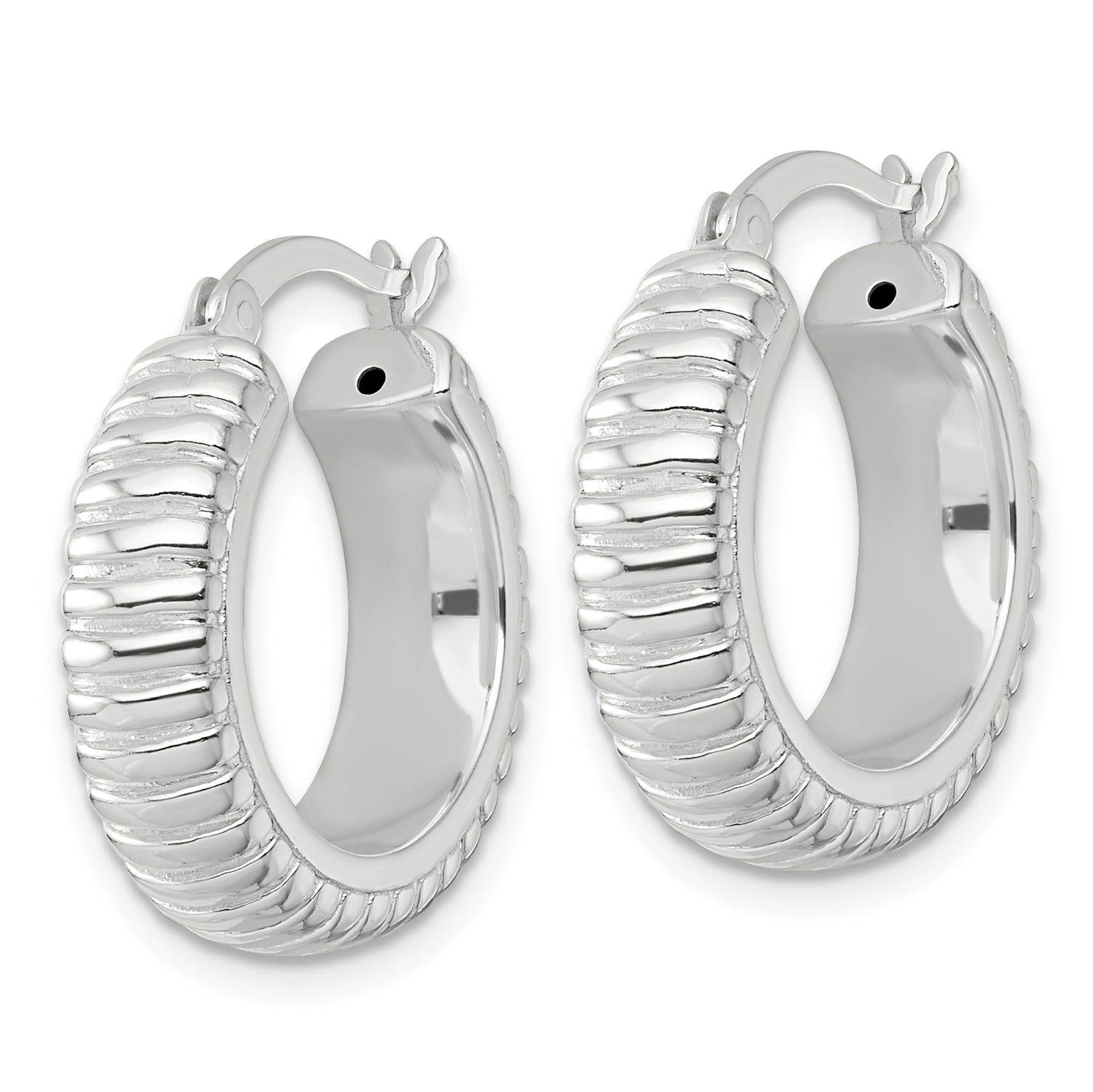 Sterling Silver Polished and Grooved 21x6mm Round Hollow Hoop Earrings Secondary image