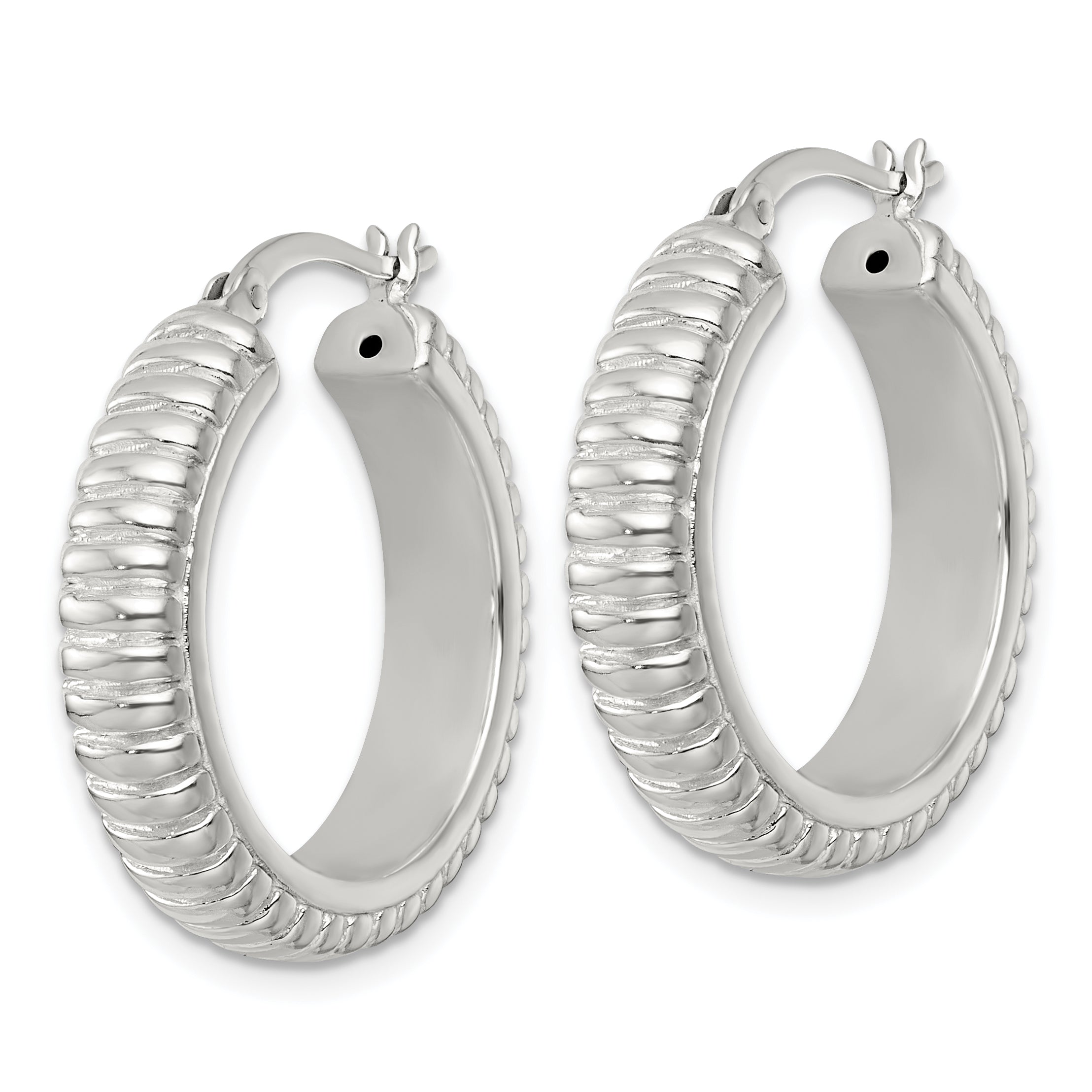 Sterling Silver Polished and Grooved 26x6mm Round Hollow Hoop Earrings