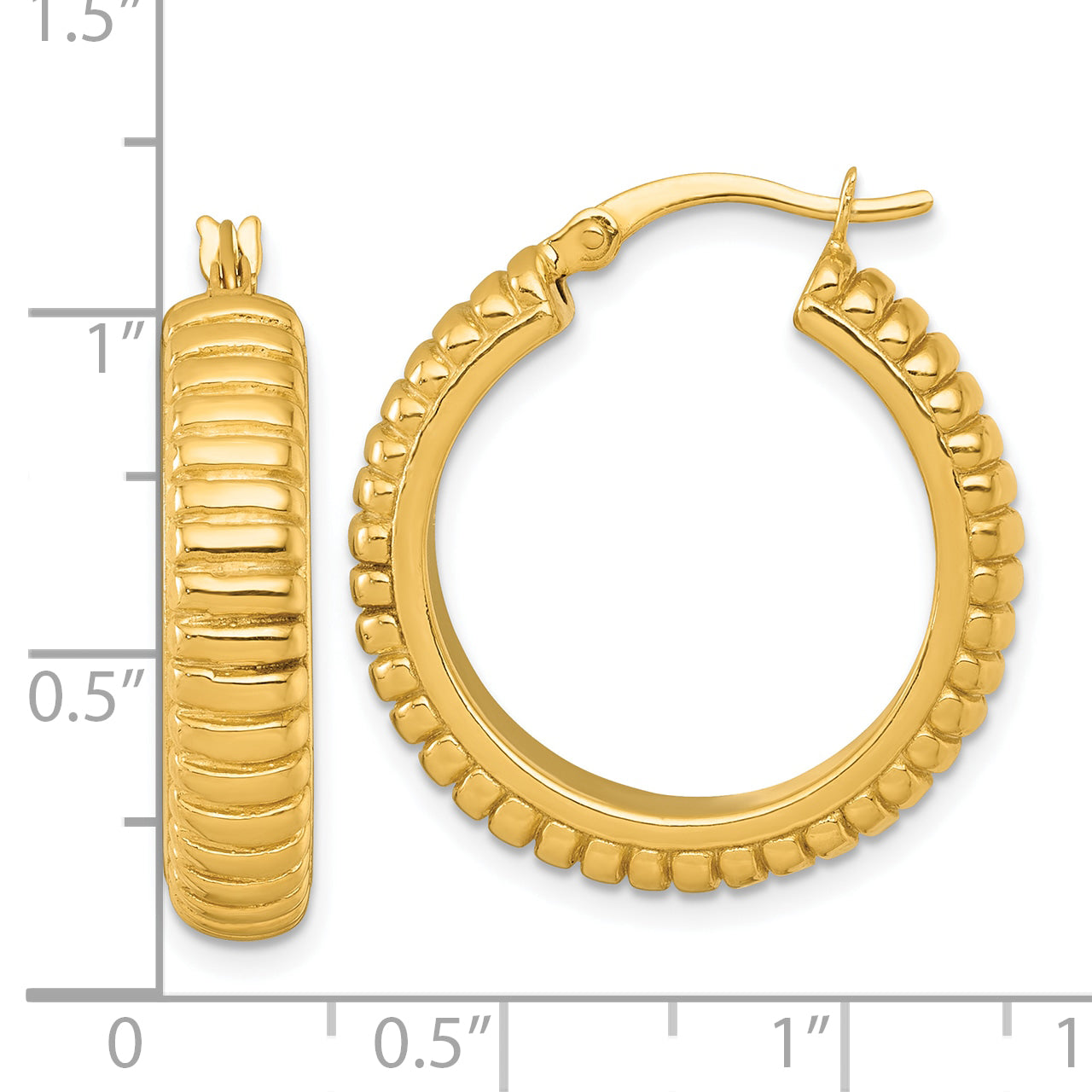 Sterling Silver Gold-tone Polished and Grooved 26x6mm Round Hollow Hoop Earrings