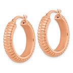 Sterling Silver Rose-tone Polished and Grooved 26x6mm Round Hollow Hoop Earrings