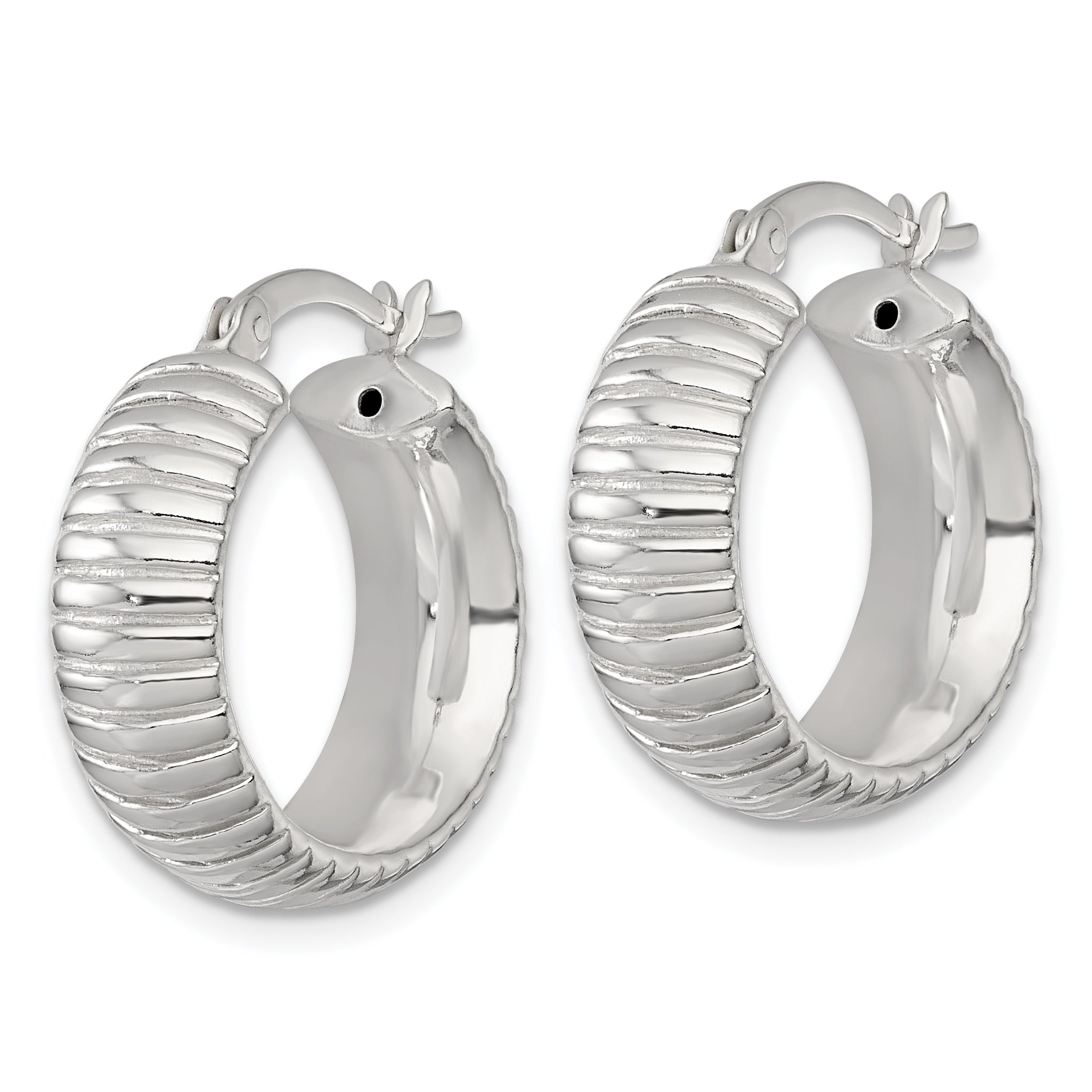 Sterling Silver Polished and Grooved 21x7mm Round Hollow Hoop Earrings Secondary image