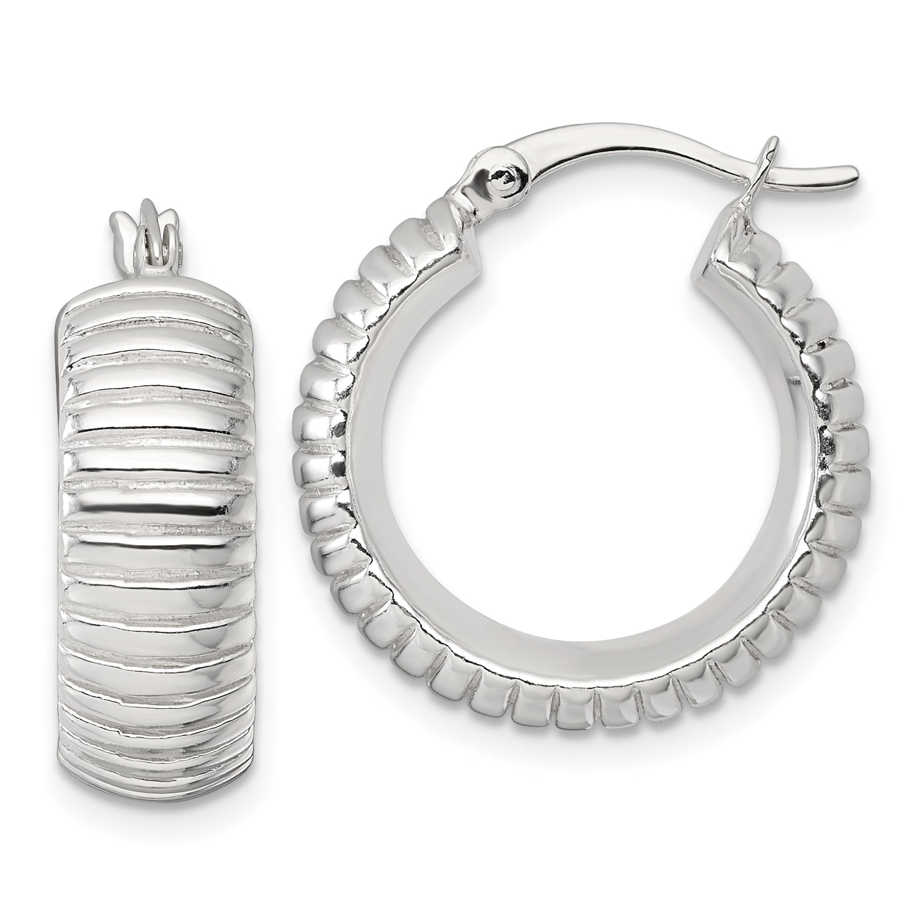 Sterling Silver Polished and Grooved 21x7mm Round Hollow Hoop Earrings Main image