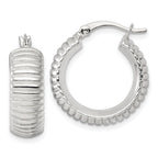 Sterling Silver Polished and Grooved 21x7mm Round Hollow Hoop Earrings